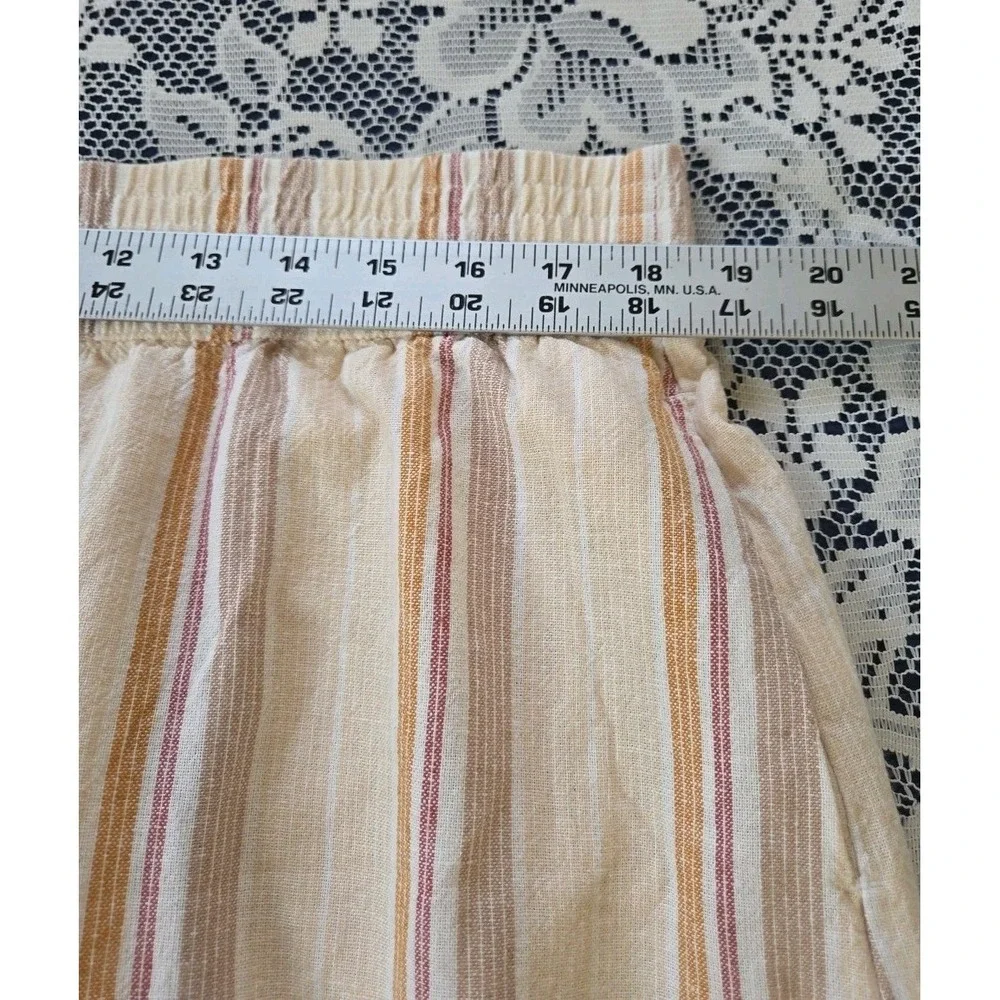 Sonoma Midi Skirt XXL Beige Striped Linen Blend Elastic‎ Pockets Casual Comfort
